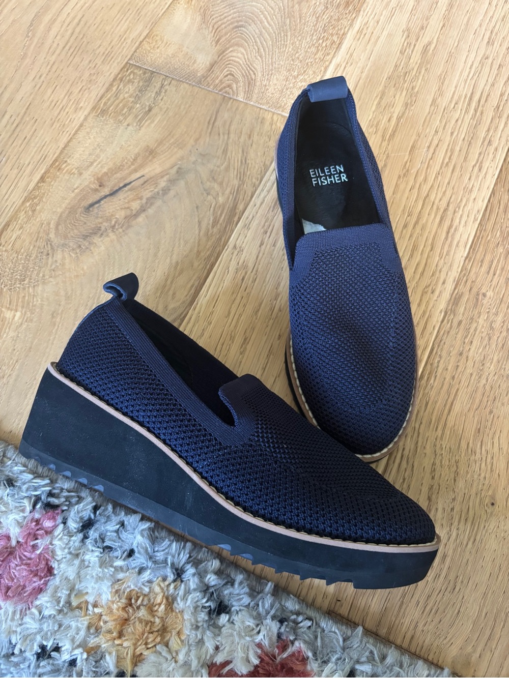 Eileen fisher navy Lindy novo stretch knit wedge womens 5 - Picture 2 of 5